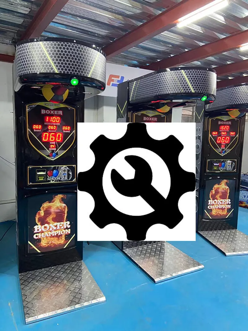 Professional repair and impact sensor testing on commercial electronic boxing machine in Dhaka